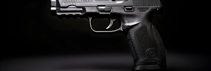 Intimidating Presence: A Close-Up View of an FN High Power Pistol Against a Monochrome Backdrop
