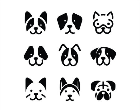 Dog head icon set. Dog flat style. silhouette vector illustration. Flat style. Cartoon dog face logo design template