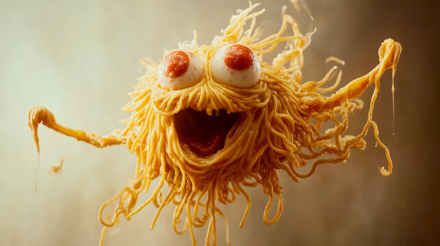 Flying spaghetti monster with meatball eyes, symbol of pastafarian religion, atheism