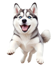 Fototapeta premium Husky Happy Playful Fun Jumping In The Air Illustration
