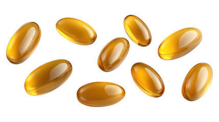 [medication capsules scattered on surface] Yellow Brown Supplements Capsules Scatter Realistic Background Health Wellness Supply