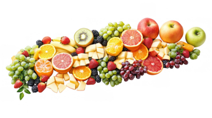 [Fresh Fruit and Vegetable Arrangement for Sale] Vibrant Fresh Produce Market Display: Colorful Fruits & Leafy Greens Arrangement for Grocery Store Marketing