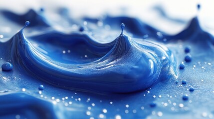 Close-up of blue liquid splash with droplets.