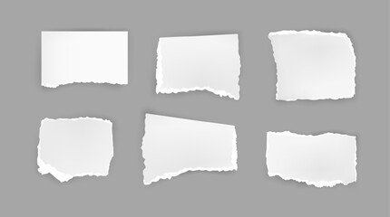 Empty blank torn pages with uneven ends and edges. Vector sheet of ripped pieces, squares and rectangles for banners and copy space. Geometric sticky notes, notebook or document fragments