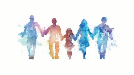 Conservatorship and Guardianship Abuse Awareness Day Watercolor silhouette of diverse family holding hands in unity