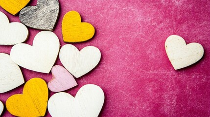 Obraz premium Romantic Wooden Hearts on Pink Background Valentine's Day