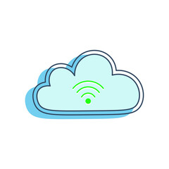 stylized cloud icon with wifi signal symbol.  This icon represents cloud computing and internet connectivity, relevant to the theme of technology, networking and digital communications.
