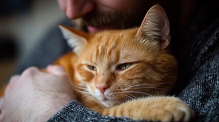 Cozy moment with relaxed orange cat in gentle embrace Feline Fix by Five Month