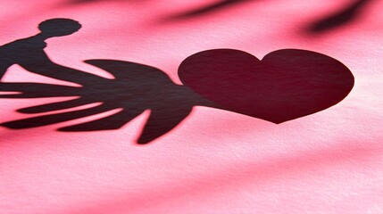 Fototapeta premium Shadow Art: Heart Shaped Love Silhouette with Figure and Palm Leaf