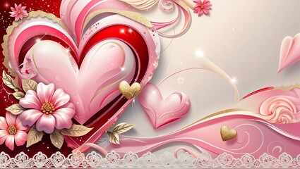 A Vibrant and Romantic Valentine's Day Background Featuring Rich Red and Pink Hues, Heart-Shaped Elements, and Soft Glowing Lights to Create a Love-Filled Atmosphere