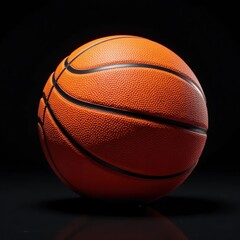 Perfectly round basketball, sharp focus, black backdrop, element, basketball