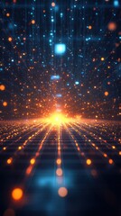 Obraz premium Surreal glowing grid extending into the horizon abstract digital landscape high fidelity visuals futuristic environment immersive perspective for digital