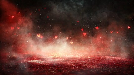 Fototapeta premium Romantic Red Glitter Hearts Background Valentines Day