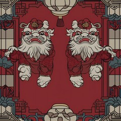 Chinese New Year Lion Dance Pattern 