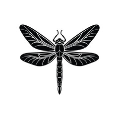 Dragonfly (Anisoptera) insect silhouette design, labeled linocut vector illustration.