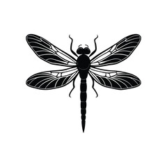 Dragonfly (Anisoptera) insect silhouette design, labeled linocut vector illustration.
