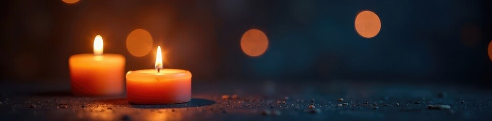 Soft white candlelight flickers in the darkness, peaceful, warm