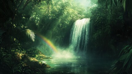 Enchanted Waterfall in Lush Tropical Paradise