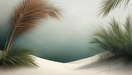 Soft Gradient Background with Sandy Brown Tones and Tropical Foliage Elements