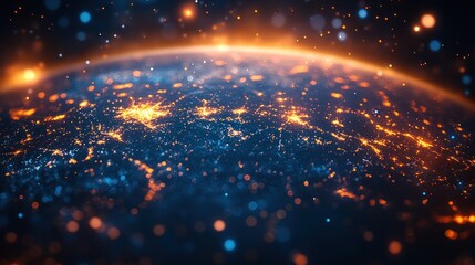 Obraz premium Glowing Earth at night, city lights.
