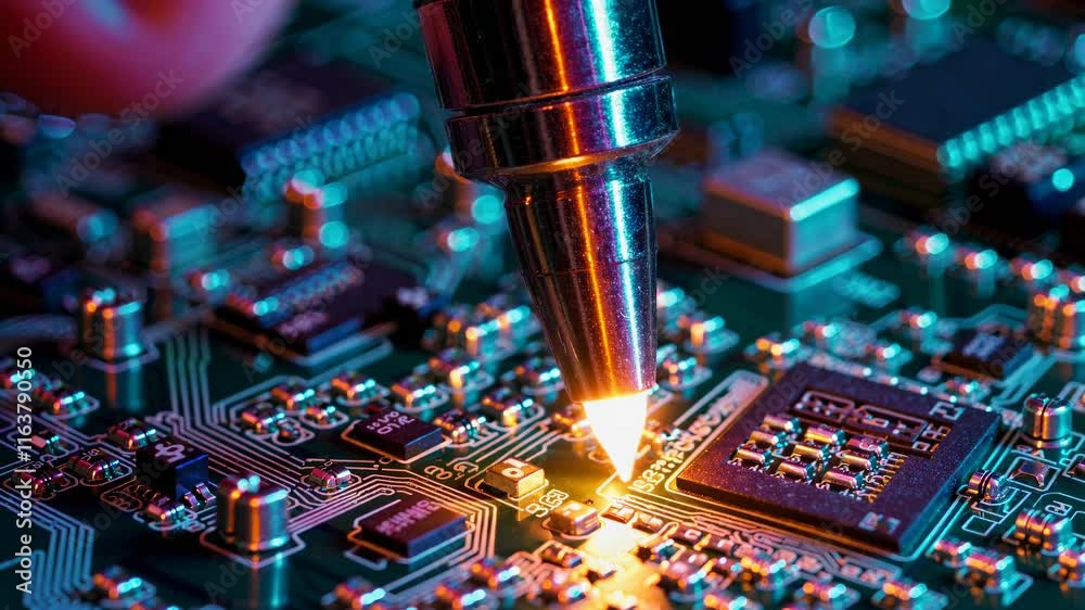 Aufkleber detailed close-up of a technician repairing a circuit board in a workshop setting