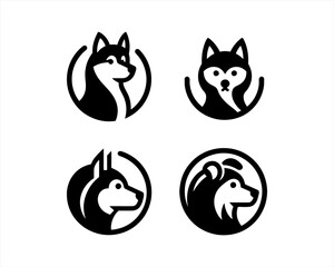 Dog head icon set. Dog flat style. silhouette vector illustration. Flat style. Cartoon dog face logo design template