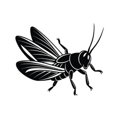 Grasshopper (Caelifera) insect silhouette design, labeled linocut vector illustration.