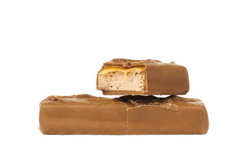 Closeup of chocolate bar isolated on white