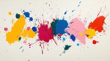 Fototapeta premium Colorful paint splatters on white background.