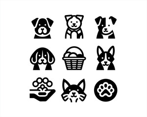 Fototapeta premium Dog head icon set. Dog flat style. silhouette vector illustration. Flat style. Cartoon dog face logo design template