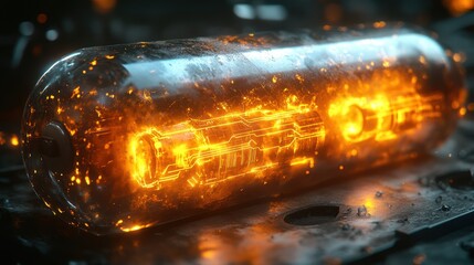 Glowing orange futuristic tube device.
