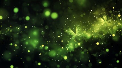 Realistic green smoke with fireflies glowing on black background. Vector illustration of abstract mist with emerald particles sparkling, toxic substance spreading in air, witchcraft spell effect