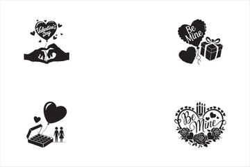 Set of valentine tattoos. Valentines Day Silhouette Vector Collection Love Romance Hearts Couples and Symbols