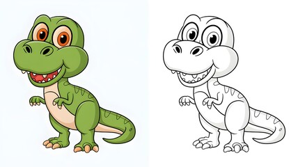 Fototapeta premium Cute Dinosaur Coloring Page for Kids - Cartoon Illustration