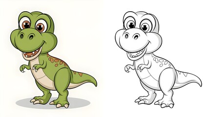 Fototapeta premium Cute Dinosaur Coloring Page for Kids - Cartoon Illustration