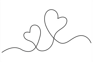 Continuous one line drawing of double heart hand drawn of outline vector illustration
