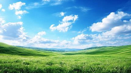 Fototapeta premium A picturesque countryside scene with mountains, highways, and meadows, evoking peacefulness, beauty, and serenity.