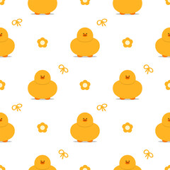 Fat duck cartoon so cute. On flower knot white background. Pattern seamless vector illustration. 
