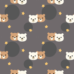 Obraz premium Two face bear cartoon so cute. On star background. Pattern seamless vector illustration. 