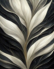 White and black floral bright abstract background with smooth lines. photorealistic effect