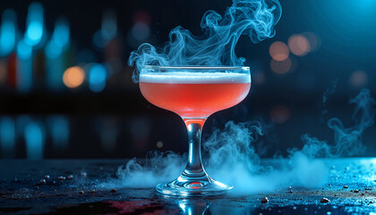 Signature cocktail with smoke effect for Bartender Day celebration