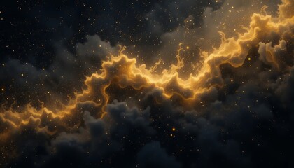 Fototapeta premium Celestial Nebula: A Golden River of Cosmic Clouds