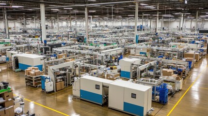 Vast Factory Interior: A Panorama of Automated Production Lines