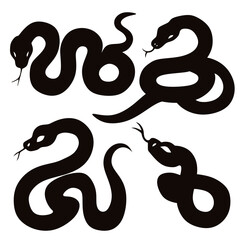 set of snakes silhouettes vector icon. snake element consisting of a black snake shadow with its tongue sticking out