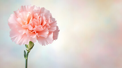 Fototapeta premium close up of delicate pink carnation flower with soft petals and blurred background