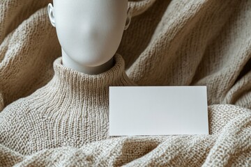 Minimalist display features faceless mannequin in cozy knitted s