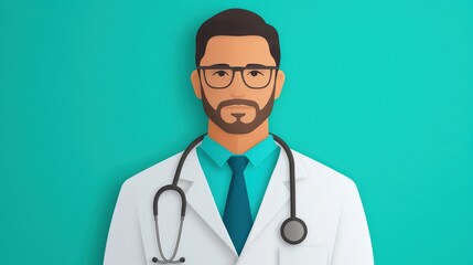 Fototapeta premium Friendly Doctor Character with Stethoscope on Bright Background