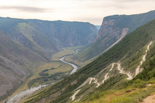 Chulyshman mountain valley and Katu Yaryk pass. Altai republic, Russia.