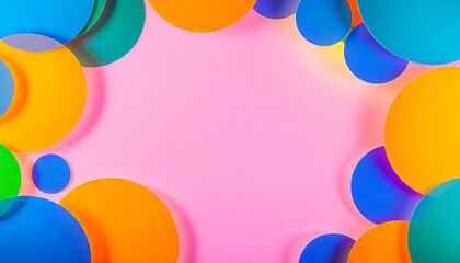 Vibrant Abstract Composition: A Playful Arrangement of Overlapping Colorful Circles on a Pink Background