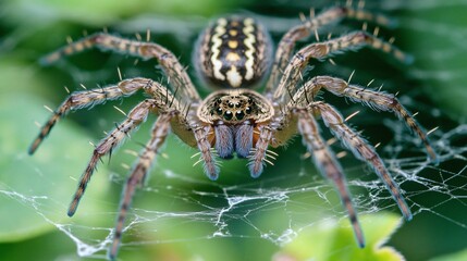 Macro Closeup of a Spiny Spider on its Web
